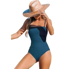 Cupshe Women's Sandy Daze Shirred One Piece Swimsuit Dark Blue Size Small