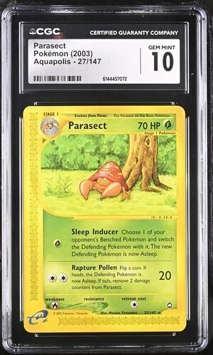 CGC 10 GEM MINT PARASECT 27/147 POKEMON 2003 AQUAPOLIS POP 18