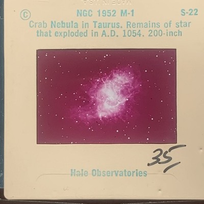 Vintage Hale Observatories 35mm Slide Crab Nebula M1 Taurus Astronomy