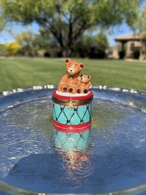 Limoges Trinket Box Teddy Bears on Drum | Peint Main Limoges France 