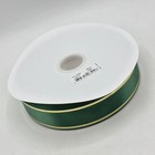 Full Roll 100m 38mm Emerald Green Satin Tramlines Gold Metallic Stripe Ribbon