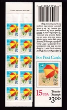 1990 Beach Umbrella BOOKLET of 20 BK170 Sc 2443a 15c postcard rate P111111