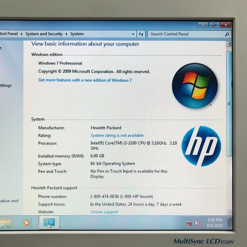 HP Pro 3500 Series MT i3-2100 3.10GHz 6GB Ram 150GB HDD (Windows 7 Pro 64-Bit) - Picture 5 of 9