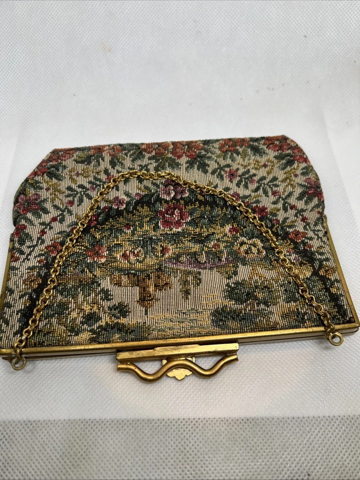 Cartera De Colección Años 60 Tapiz Pequeño Punto Aguja Floral Enmarcado Beso Bloqueo Coqueta Foto 3 de 4