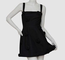 Avec Les Filles Women's Black Rosette Lined Stretch Fit-Flare Mini Dress Size 12