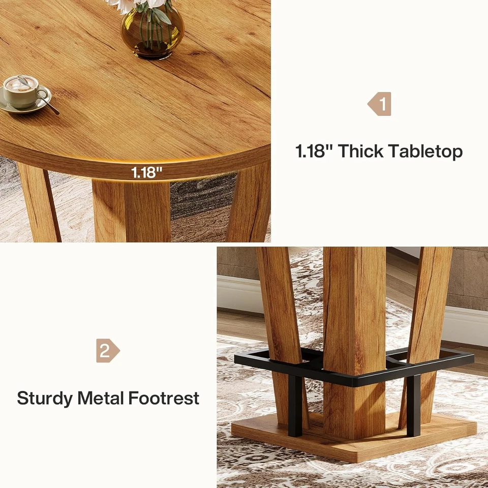 Round Bar Table, 39.4" H High Top Cocktail Bistro Pub Table with Metal Footrest - Image 3 of 4