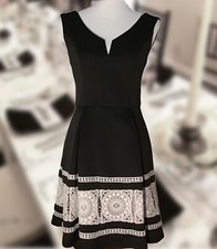 Black Sleeveless Dress Francesca's Alya A-line Sz Small White Lace Hem 50's Chic