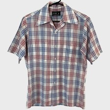 Vintage 1970's JC Penney Plaid Sport Shirt Men's Small Short-Sleeve Button-Up