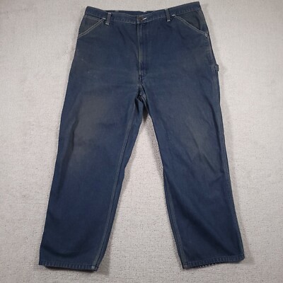 Vtg 80s Roebucks Carpenter Jeans Mens 42X30 Dark Wash Denim Actual 40X28 Hemmed
