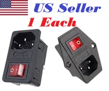  2Pcs Inlet Module Plug Fuse Switch UR Male Power Socket 10A 250V AC 3Pin Black 