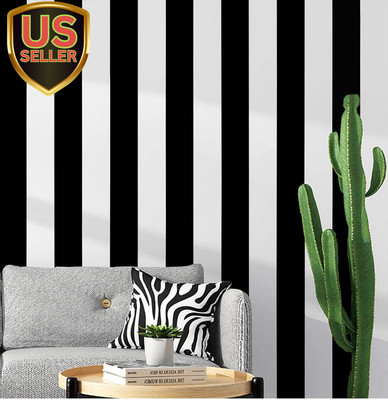 197''X17.7'' Black and White Stripe Contact Paper Peel and Stick Wallpaper Self...