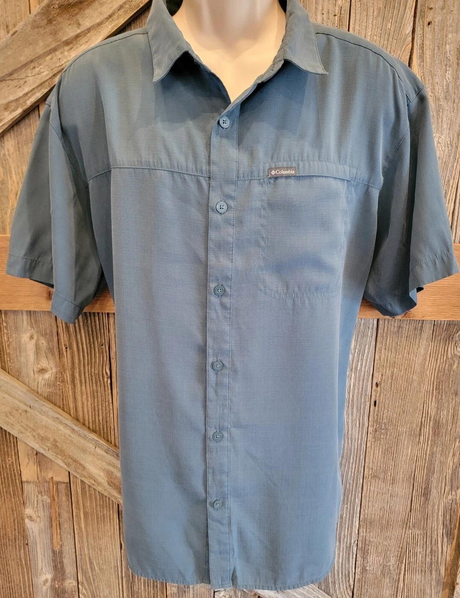 Columbia Shirt Mens XL Blue Button Up Short Sleeve Polynosic Modal Outdoor