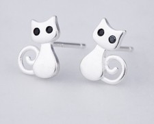 Women/Girl 925 Sterling Silver Cute Animal Kitty / Cat Stud Earring Allergy Free