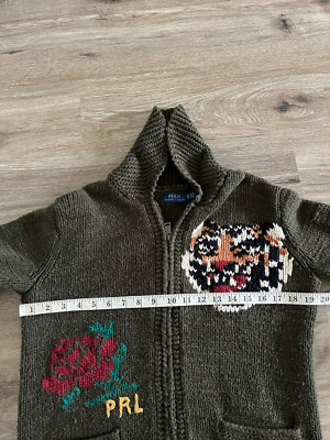 Polo Ralph Lauren X-Small Sweater Intarsia Green Tiger Cardigan