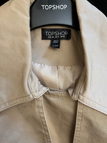 Topshop gabardina pesada beige oscuro/mac talla 8 cinturón/hebillas algodón puro - Imagen 12 de 14