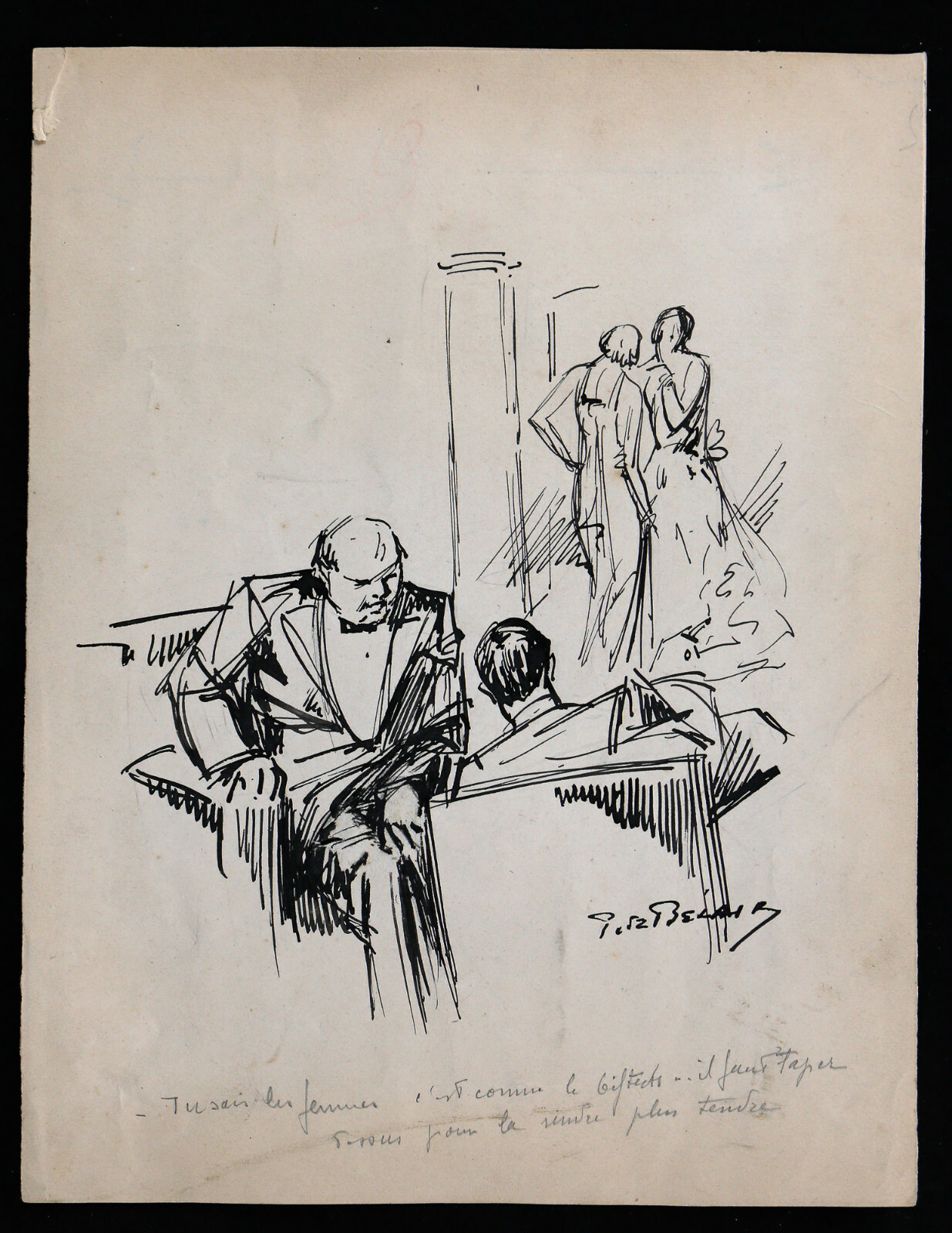 Pierre Mitiffiot DE BÉLAIR (1892-1956) Conversation drawing Fernand de Belair