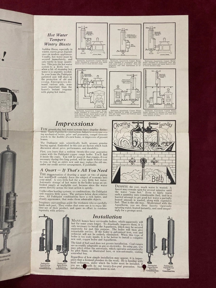 1920s DAHLQUIST MFG. CO. SCIENTIST AQUATHERM WATER HEATER, BIG SIZE, BOSTON  | eBay