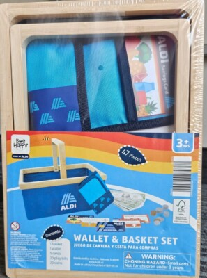 #ad New 47 Piece ALDI Kids Play Shopping Set Wallet and Basket Set Bee Happy $41.49