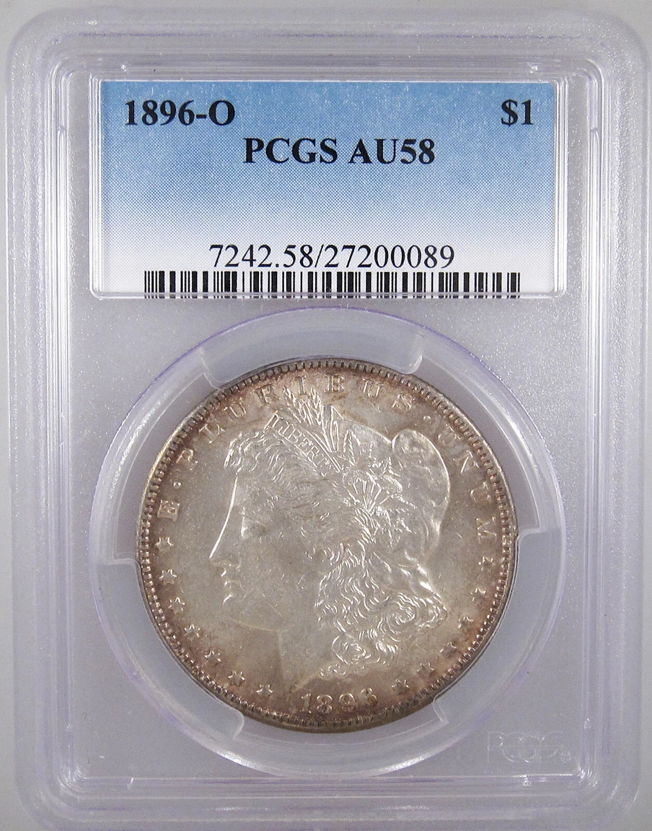 PCGS Certified AU 58 Graded 1896 Year Morgan US Dollars (1878-1921