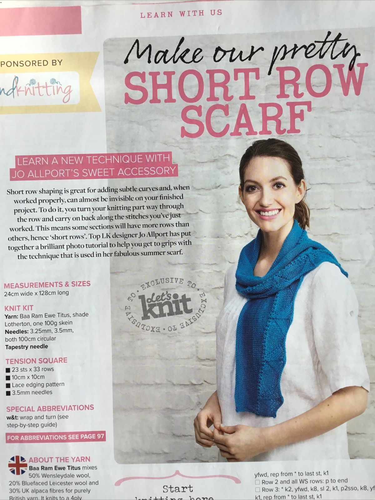 FILA Ladies Short Row Scarf Knitting Pattern (Please See Notes)