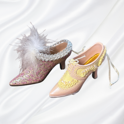 #ad Miniature high heel Victorian style ceramic shoe collectable ornaments set of 2 $5.50