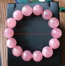 100 Genuine Natural 14mm Pink Quartz Gemstone Beads Stretch Bracelet 7.5"