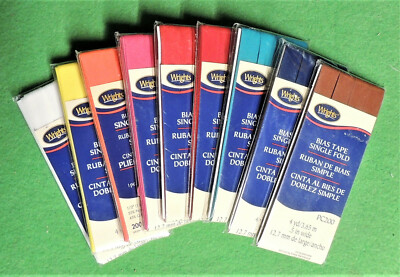 4yd Single Fold Bias Tape 1/2'' Wrights PC200 Red Brown Aqua Blue Pink Yellow ++