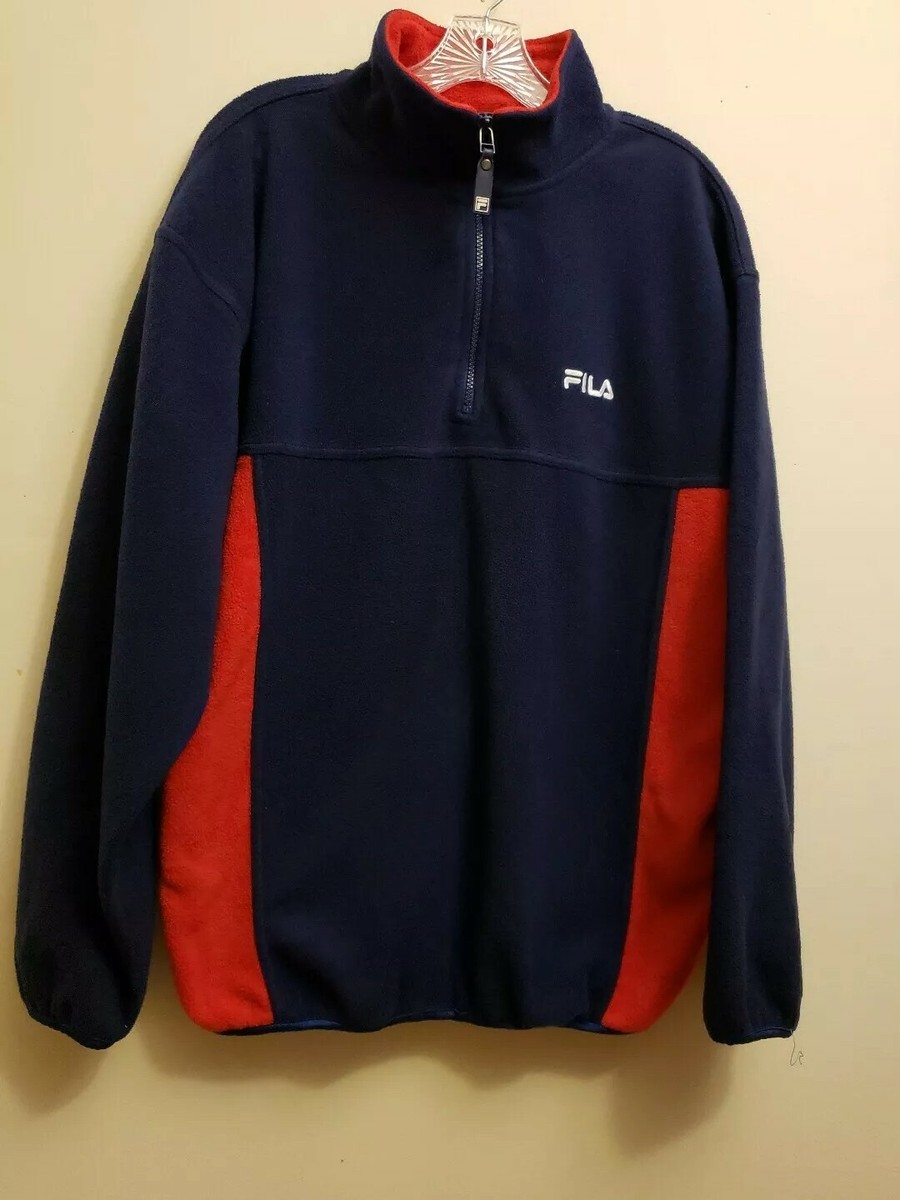 Vintage 90s FILA Men's LONG-SLEEVE SWEATER Medium quarter Zip Pullover Blue  Red
