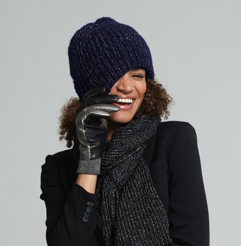 Echo Design New York Damen Mütze Blau Lurex Wolle Mütze Beanie Einheitsgröße - Bild 1 von 9