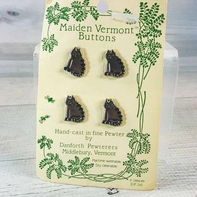 Vintage Maiden Vermont Fine Pewter 4pc Kitty Cat Buttons Hand-cast by Danforth