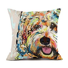 Cute Pet Frise Dog Pattern Throw Pillow Covers Linen Cushion Cover Goldendoodle