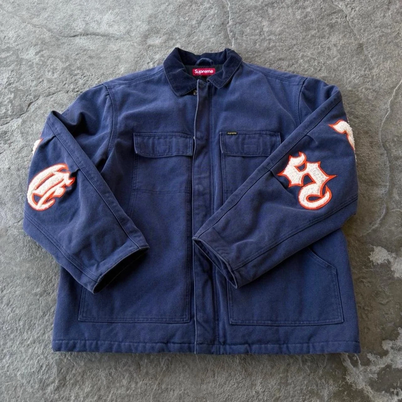 Supreme Old English Canvas Work Jacket Navy Men’s S Cotton Button Front image 1