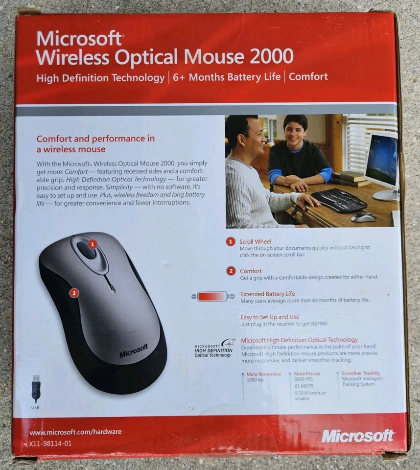 Microsoft Wireless Optical Mouse 2000 Model 1067 With Receiver - Image 2 of 4