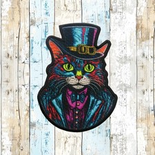 Top Hat Cat Patch Iron-on Applique Fantasy Steam Punk Cosplay Badge Sci-Fi