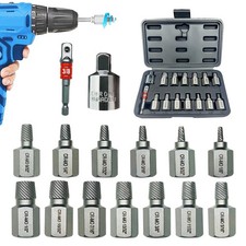 Screw Extractor Set 15PCS 3/8" Hex Drive Multi-Spline - Includes Adapter & Case
