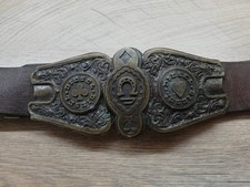 VTG ITALY DIESEL BROWN LEATHER BELT BUCKLE LUCKY HORSESHOE POKER CARDS 31,5"