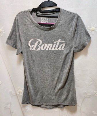 Modernlux Medium Women Gray Shirt Bonita Graphic Cute Charming Casual Pretty  