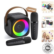 Rechargeable Mini Karaoke Speaker with Two Mics  Colorful Performance Lights