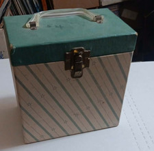 1950s/1960s Amfile Platter-Pak Green Stripes 45 RPM Record Carrying Storage Case