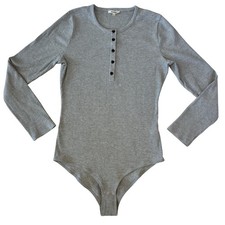 Madewell Long Sleeve Henley Bodysuit Casual Stretch Gray XL Classiccore Basic