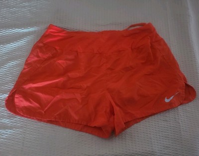 NIKE Running Shorts Women's Peach Orange Dri-Fit Tempo Reflective Swoosh Logo M