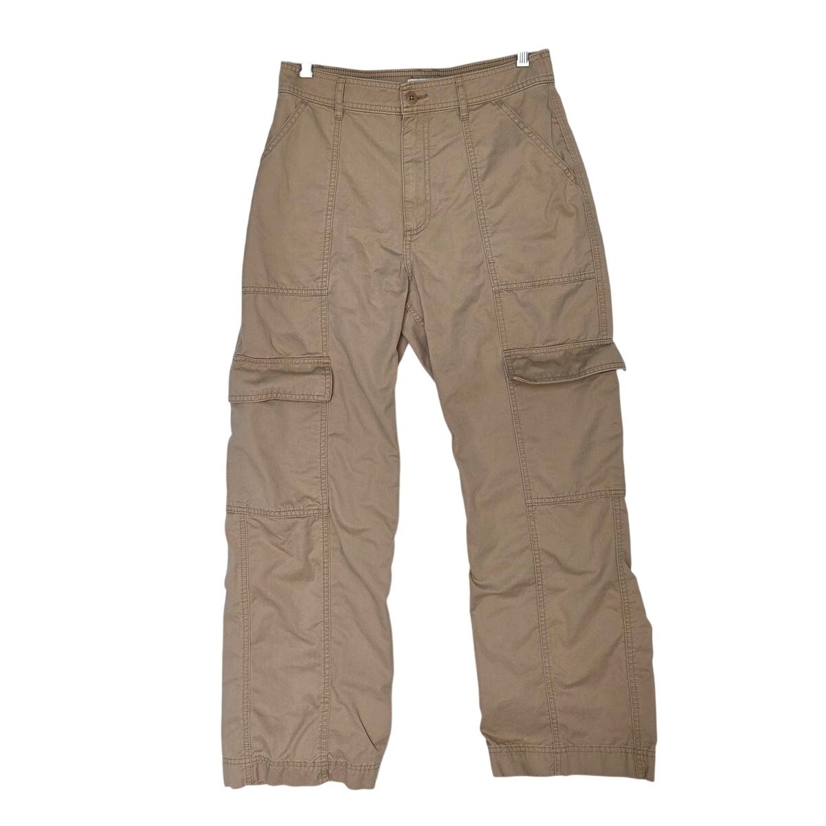 Abercrombie & Fitch Tan Wide Leg High Rise Khaki Trouser Cargo Pants Size 30/10