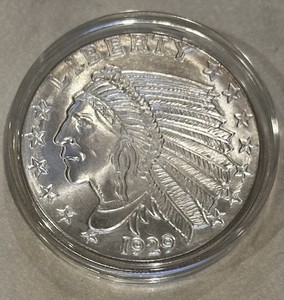 Silver - 1 oz Incuse Indian Round. Encapsulated. May Have Toning