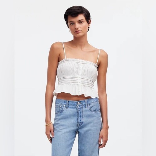 Madewell, Madewell Smocked Button-Front Top in Poplin Size: M