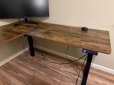 VIVO Electric Height Adjustable 55 x 63 inch Corner Stand Up Desk, Dark Walnut T