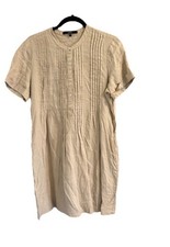 Quince European Dress Women’s M  100% Linen Pintuck 3/4 Button Down Beige