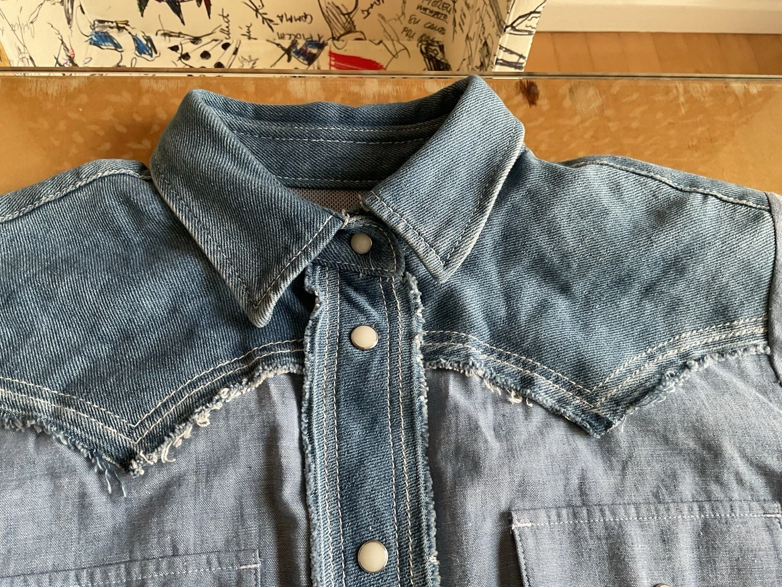 CAMICIA LUNGA SACAI DENIM COTONE PLISSETTATO (JP.2 US.6)