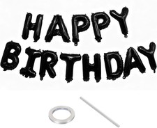 16in Happy Birthday Balloons Banner for Party Decorations Black