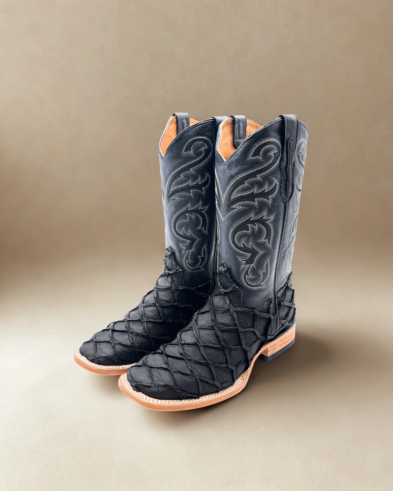MEN'S COWBOY FISH PIRARUCU PRINT WESTERN SQUARE TOE BOOTS BOTAS PESCADO EXOTIC
