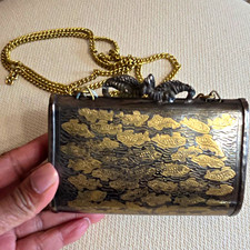Gold Black Metal Evening Clutch Bag w/ Chain Strap, Art Deco, Women